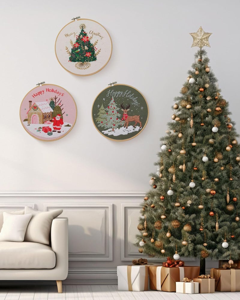 Santune Embroidery Kit - 3pcs Christmas Embroidery Patterns for Beginners with Instructions Cross Stitch Kits for Adults with 1 Embroidery Hoops, Color Threads and Needles, Good Hobbies for Women - Image 5